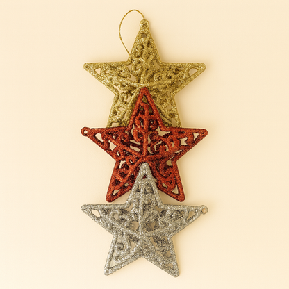 Christmas Star Tree Ornaments – 2 Packs (Each Pack Includes 3 Stars in 3 Colors)