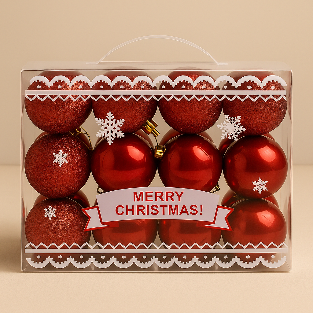 Red Christmas Ornament Balls – Set of 24