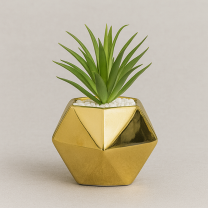 Geometric Gold Ceramic Planter – Modern Decorative Touch - pack of 3