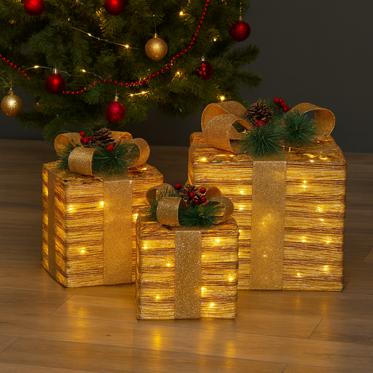 LED Christmas Gift Boxes Set of 3