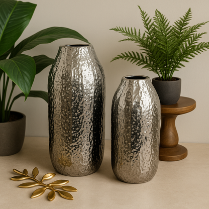 Hammered Metal Decorative Vases set of 2