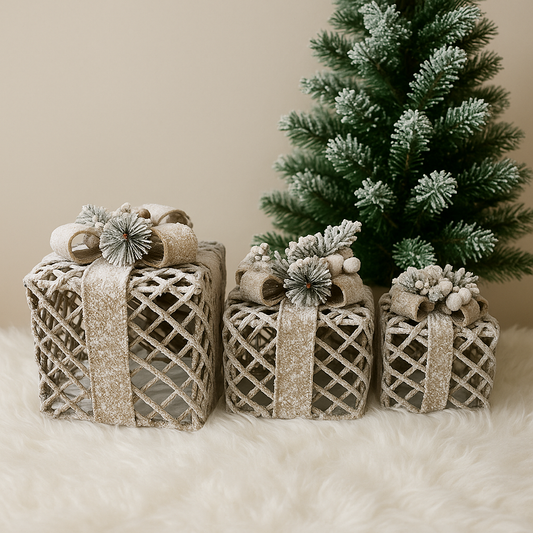 Elegant Snowy Gift Décor with a Christmas Touch -set of 3