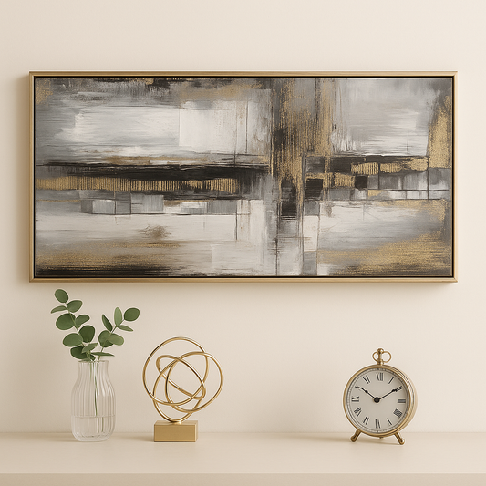 Luxury Modern Abstract Canvas – Gold & Grey Textured Art