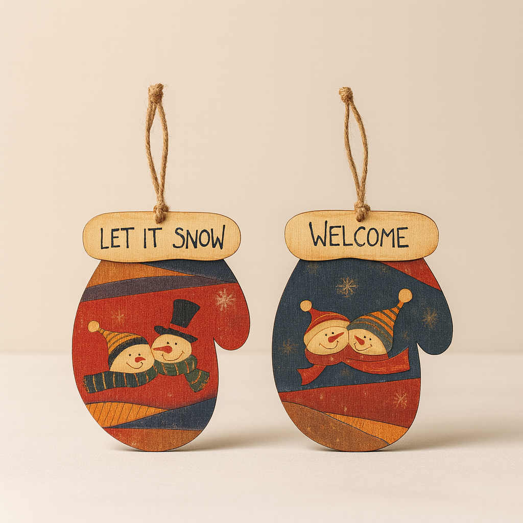 Wooden Hanging Christmas Ornaments set of 2