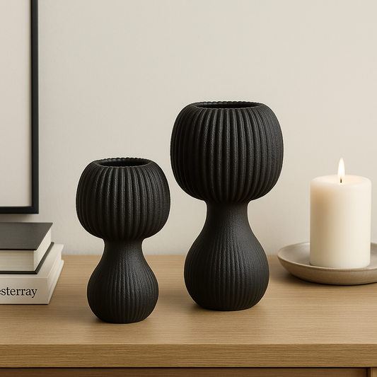 Black Ribbed Decorative Piece set of 2