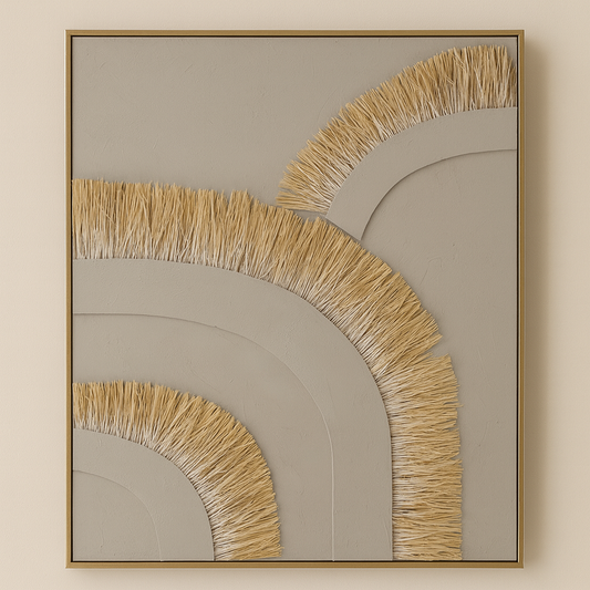 Textured Neutral Wall Art with Natural Straw Accents