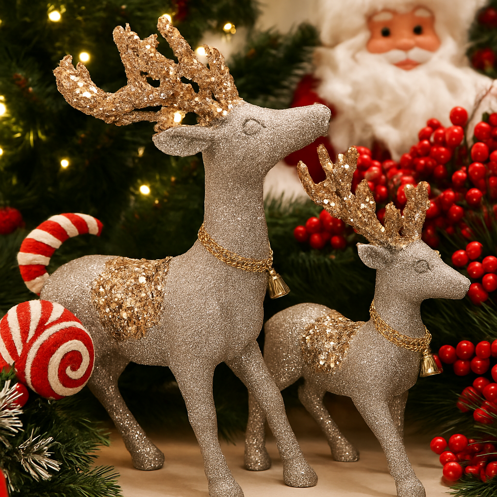Elegant Glitter Reindeer Christmas - Set Of 2