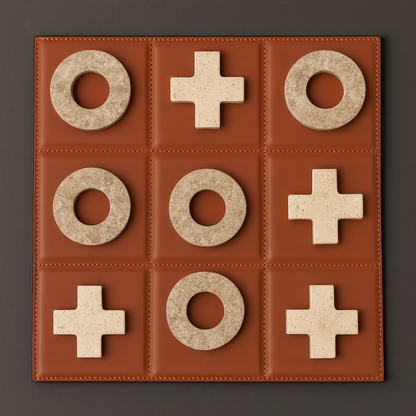 Luxury Leather & Travertine marble Tic Tac Toe