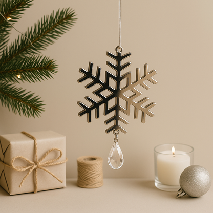 Snowflake Christmas Ornament with Crystal Drop - pack of 2
