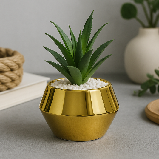 Mini Artificial Plant in Geometric Gold Pot - pack of 3