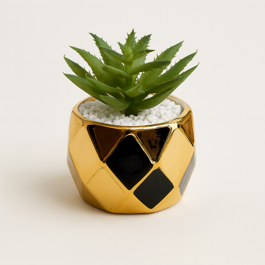 Artificial Spike Succulent in Geometric Gold Pot - pack of 3 (5cm)