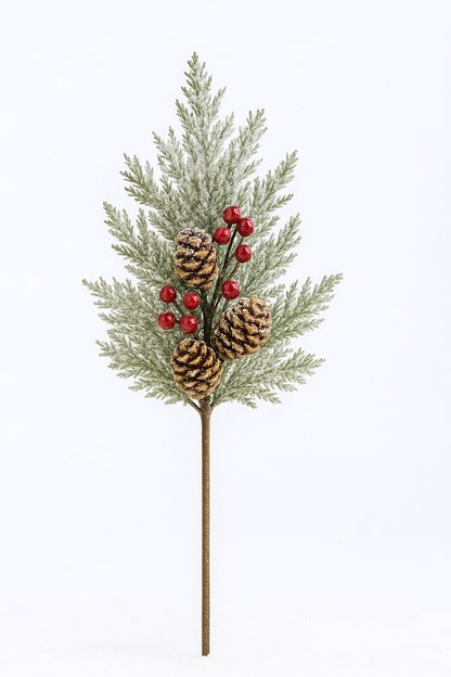 Frosted Pine Branch with Christmas Accents - Pack of 3
