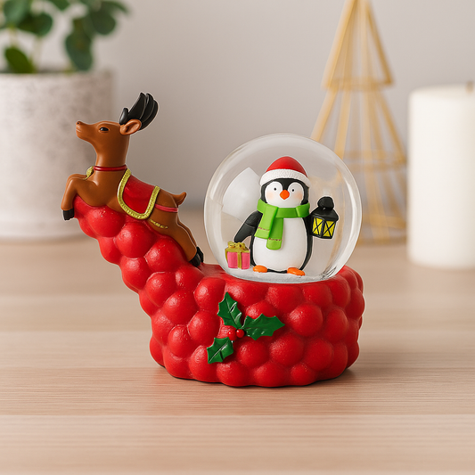 Christmas Reindeer & Penguin Snow Globe - pack of 2