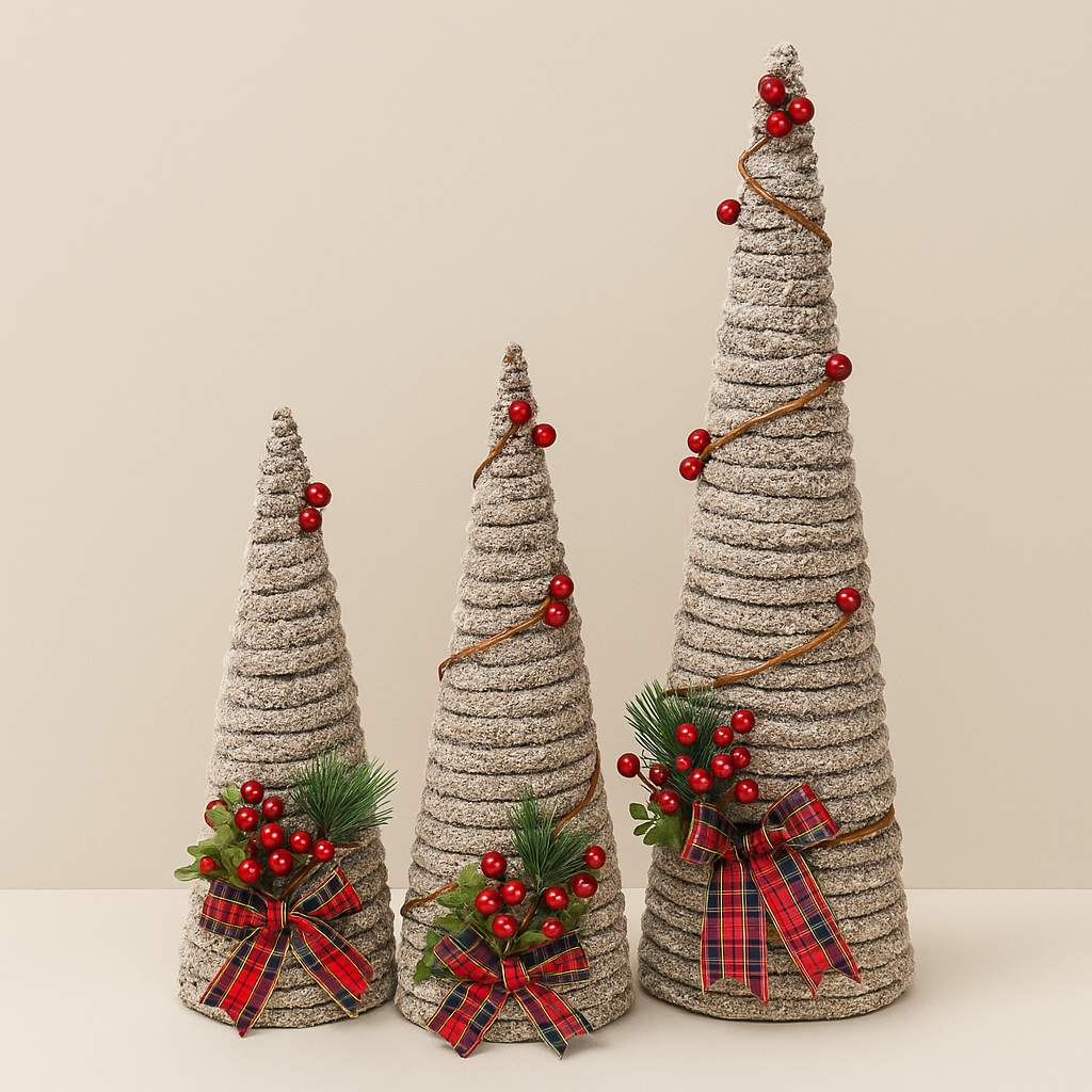 Set of Three Lighted Christmas Cone Trees