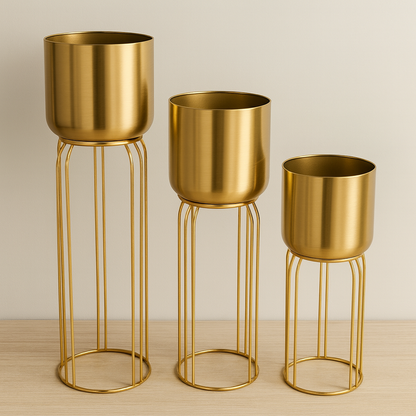 Gold Metal Plant Stand Set | Elevated Modern Elegance