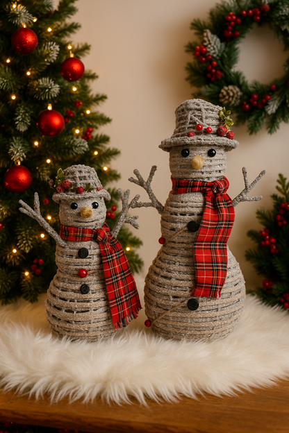 Rustic Snowman Charm With Lights - set of 2