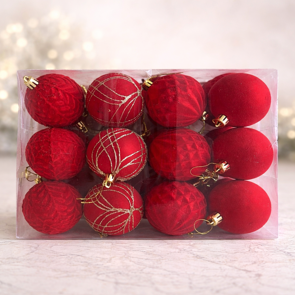 Christmas Decoration Set – 24 Velvet Ornaments small