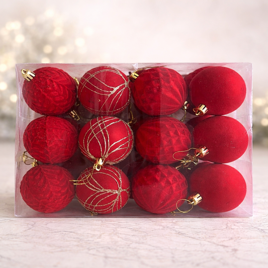 Christmas Decoration Set – 24 Velvet Ornaments small