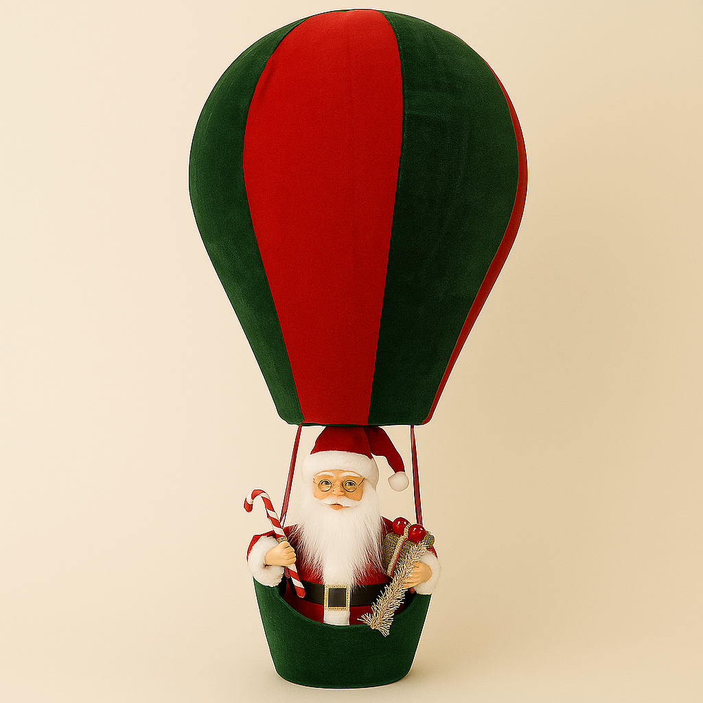Santa Figurine in Decorative Hot Air Balloon