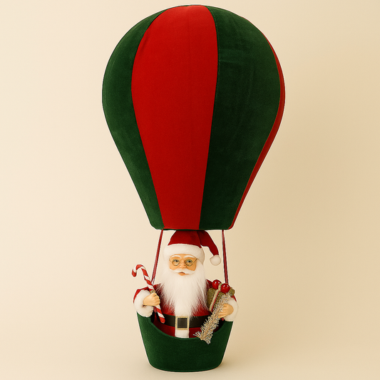 Santa Figurine in Decorative Hot Air Balloon