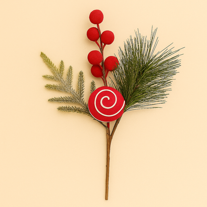 Velvet Candy & Cherry Branch – Elegant Festive Accent - Pack Of 4