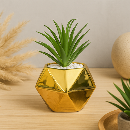 Geometric Gold Ceramic Planter – Modern Decorative Touch - pack of 3