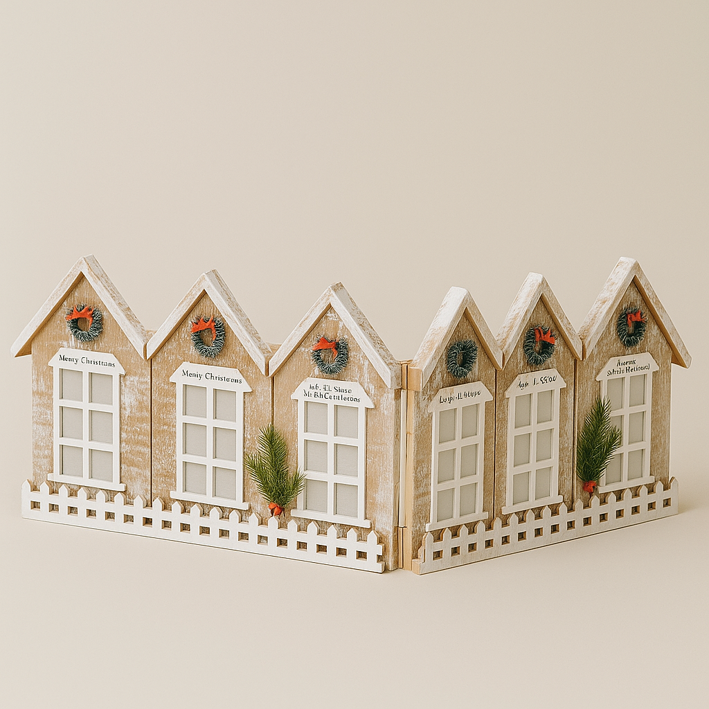 Wooden Christmas Village Décor Lighted With Batteries
