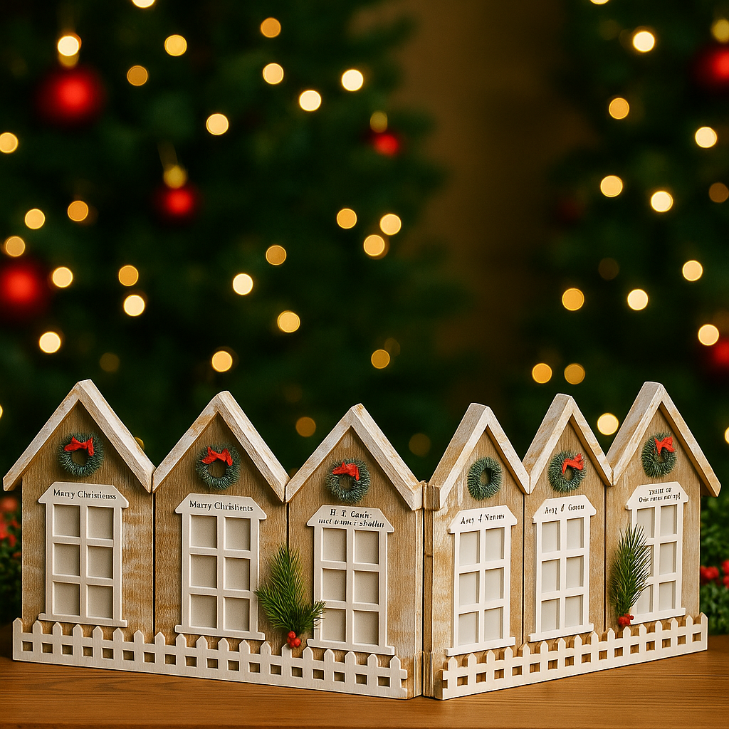 Wooden Christmas Village Décor Lighted With Batteries