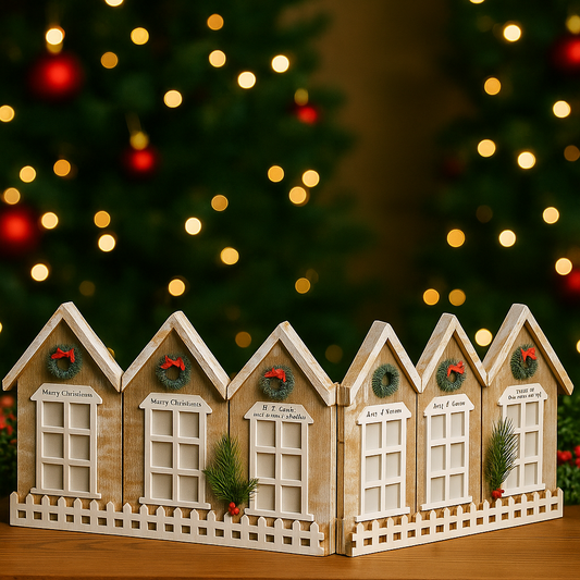 Wooden Christmas Village Décor Lighted With Batteries