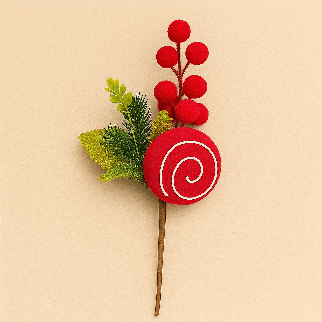 Velvet Candy & Cherry Branch – Elegant Festive Accent - Pack Of 4