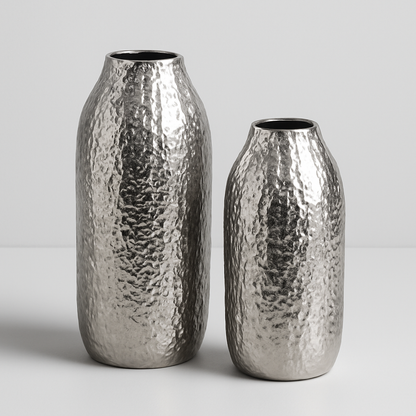 Hammered Metal Decorative Vases set of 2
