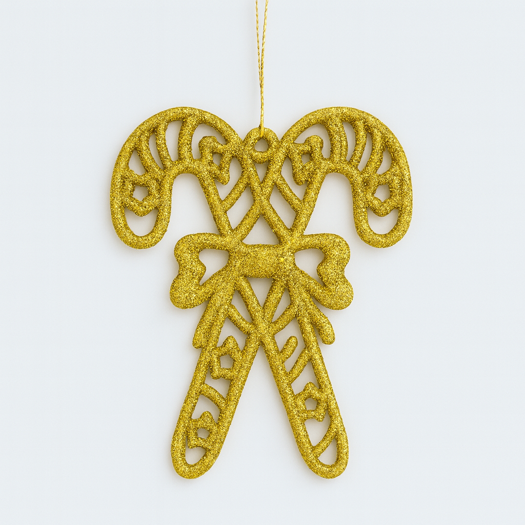 Candy Cane Christmas Ornaments – 2 Packs (1 Red Pack + 1 Gold Pack) Each pack includes 3 pieces