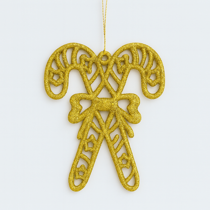 Candy Cane Christmas Ornaments – 2 Packs (1 Red Pack + 1 Gold Pack) Each pack includes 3 pieces