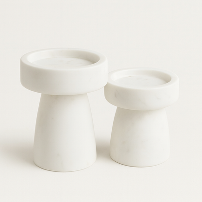Minimalist White Marble Stands Set Of 2 Without Candle