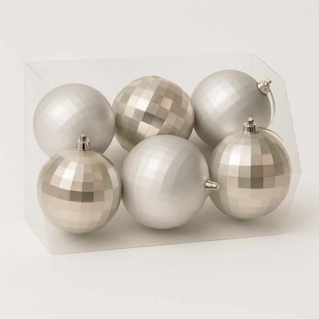 Geometric Silver Christmas Ornaments set of 6