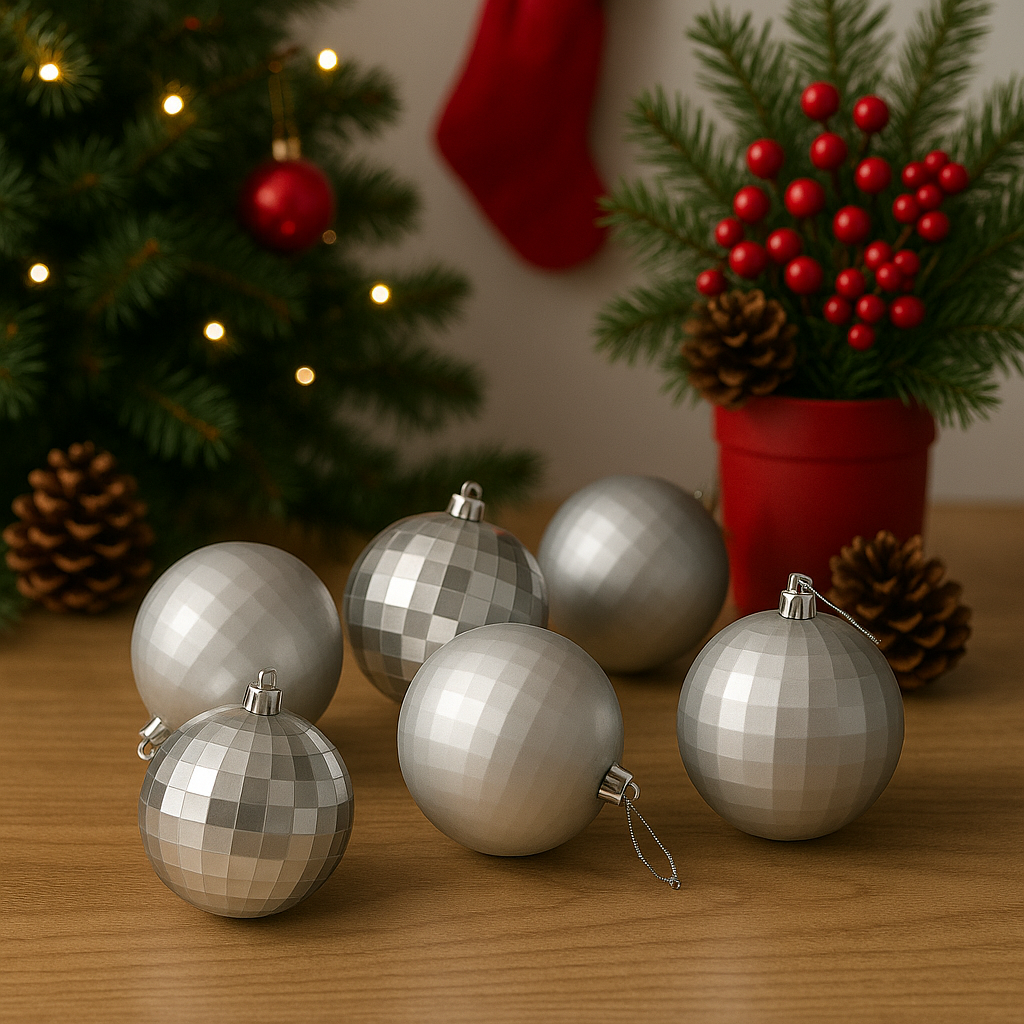 Geometric Silver Christmas Ornaments set of 6