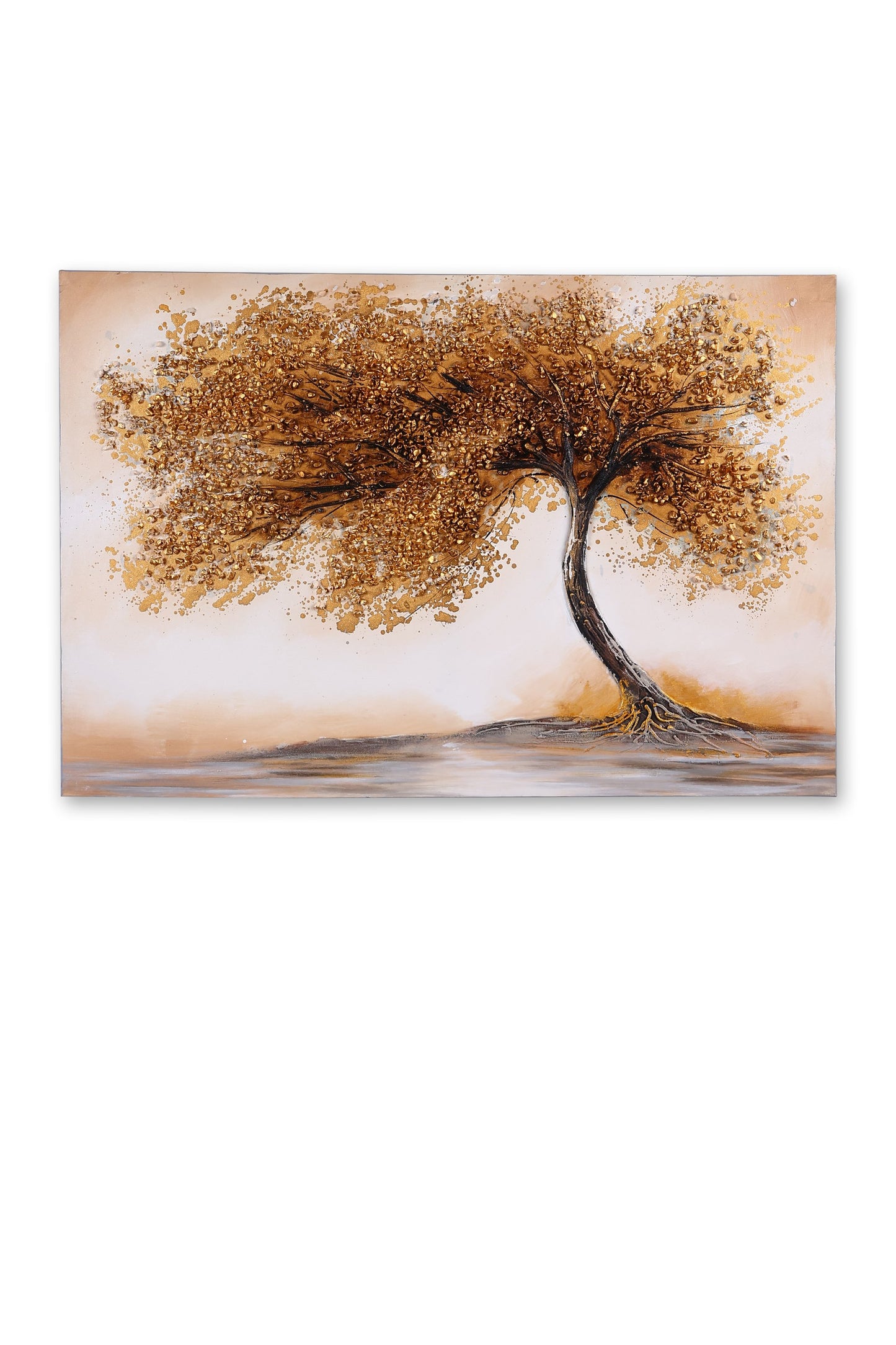 Golden Textured Tree Wall Art – 3D Relief Finish