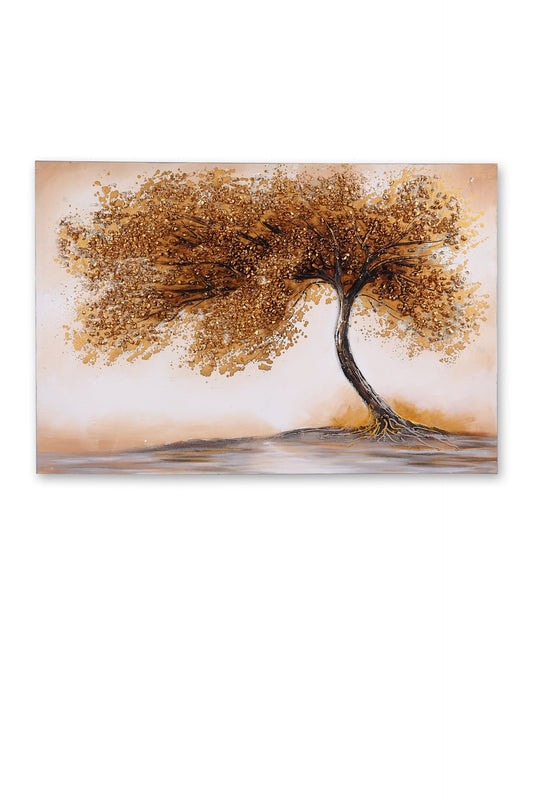 Golden Textured Tree Wall Art – 3D Relief Finish